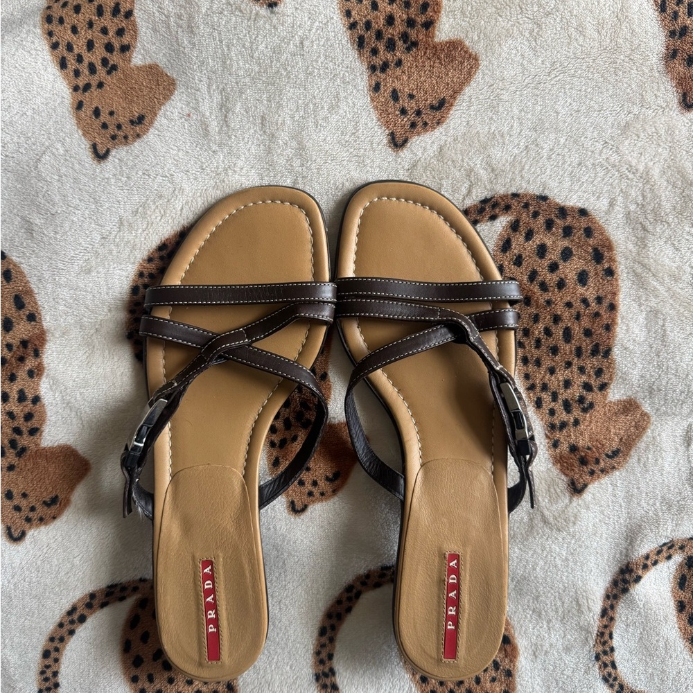 Prada Women's Tan and Brown Strappy Sandals